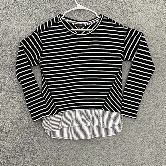 Fever‎ Layered Casual Striped Women M Black Striped  Long Sleeve Top - Picture 1 of 9